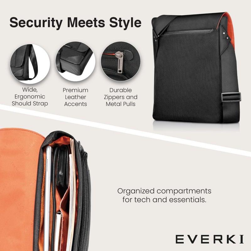 EVERKI Venue X-Large Premium Mini Messenger Bag - Ideal for Mens Crossbody Bag, RFID-blocking Pocket - Ergonomic Strap - Dedicated Compartment up to13-inch iPad Pro, Surface Pro - (EKS622XL) Black - Image 4
